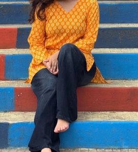 Beautiful Women Bell Sleeves Short Kurti