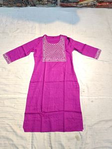 Purple Neck Embroidered Kurti