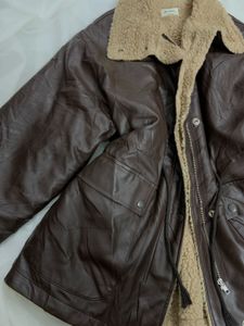 Faux Leather Jacket with Fur Collar