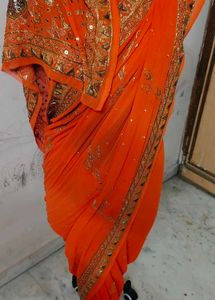 Orange aari work 💯 beautiful Saree 🔥