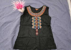 Embroidered Black Tank Top