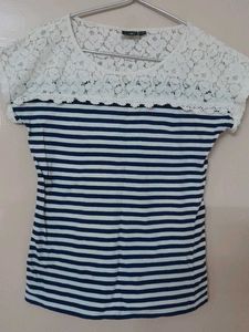 Lace Blue Striped Top
