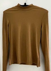 Brown Mock Neck Long Sleeve Top