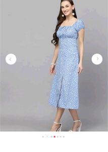 Blue Floral Print Dress L Size