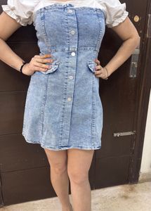 Denim Mini Dress with Puff Sleeves