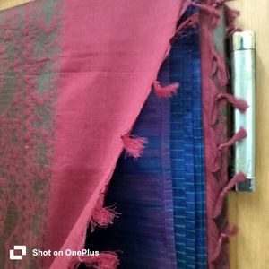 Blue Checked Saree with Green Border