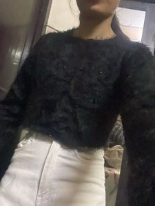 Fluffy Black Crop Sweater