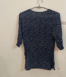Navy Blue Floral Print Top