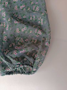Sea Green Puff Sleeves Floral Dress