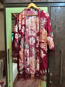Kimono “red paradise”, bordeaux mit floralem