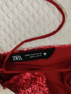 Zara Red Sequine Crop Top