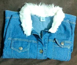 Denim Jacket with Faux Fur Trim