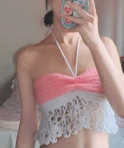 Crochet Pink &amp; White Crop Top