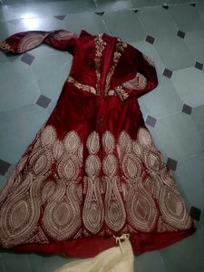 Elegant Red Velvet Embroidered Dress