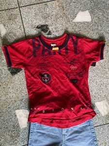 Great Quality Denim Set Paired With Red Tee