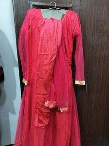 Elegant Pink &amp; Gold Embroidered Dress