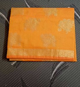New Chanderi Work Saree With Accessories- In Orang