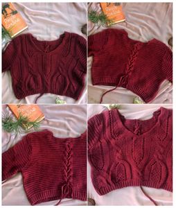 Maroon Crochet Crop Top for Women