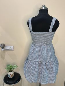 Blue Plaid Sundress with Ruffle Hem