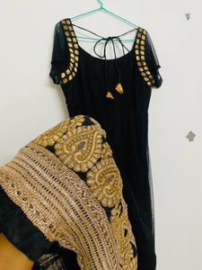 Black Panel Cut Anarkali Set