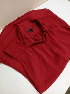Classic Red Sleeveless Collared Shirt