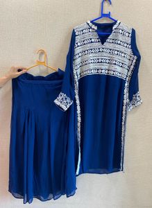 Blue Embroidered Kurta Palazzo Set