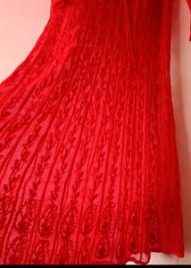 Red Chikankari Anarkali With Duppata