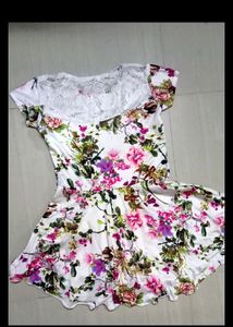 Vintage romantic floral tulip cream mini dress