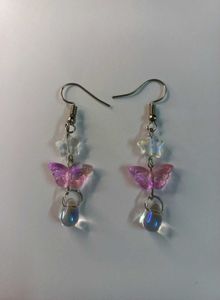 🦋 Handmade Pink Butterfly Crystal Drop Earrings ✨