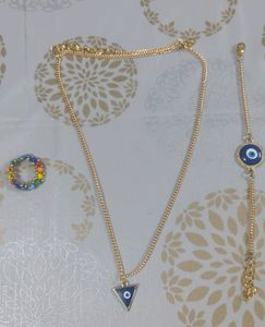 Combo: Evil Eye Pendant Necklace + Bracelet + Ring