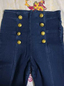 High-Waisted Button Denim Jeans