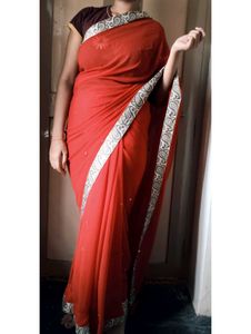 Beautiful Red Saree With Blouse