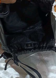 Black Faux Leather Floral Tote Bag