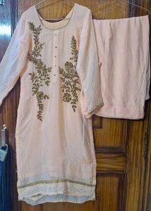 Peach Embroidered Kurta Set