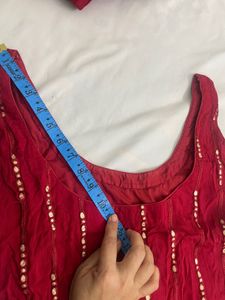Red Embellished Kurta