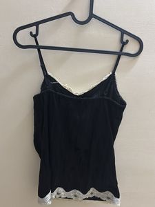 Thrifted Black Lace Trim Cami Top