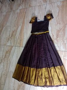 Elegant Brown &amp; Gold Pattupavada Set New
