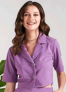 Classy Lavender Lapel Collar Cropped Blazer