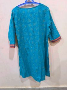 Blue Boat Neck Kurti.