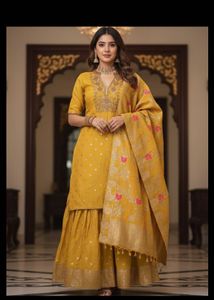 Stone work Ethnic Kurta Sharara Dupatta Set