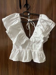 Casual Layered Solid Women white top