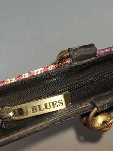 Ethnic J Blues Hand Bag With Diamond Broach