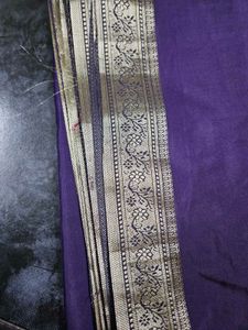 Purple Polyester Saree with Silver Border