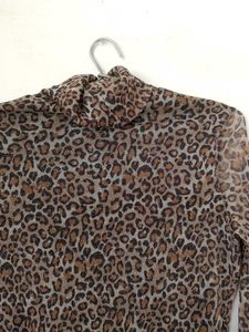 leopard print turtle neck mesh top.
