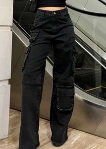So Black Pocket Details High Waist Cargo Jeans
