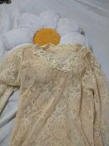 Peach Colour Lace Full Sleeve Top