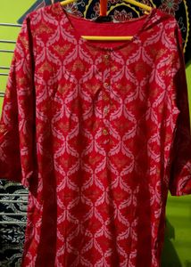 Red Cotton Blend Kurta
