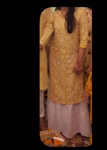 Yellow Embroidered Kurta Sharara Set