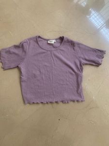 Purple Knit Crop Top with Lettuce Hem