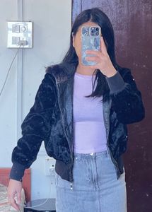 Stylish Black Velvet Bomber Jacket